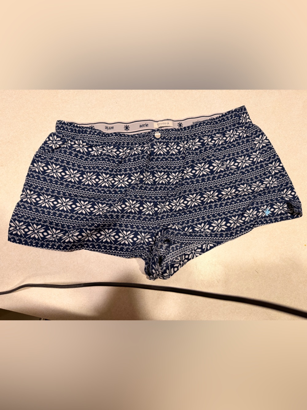 aerie Navy Blue and White Fair Isle Lounge Shorts comfy y2k